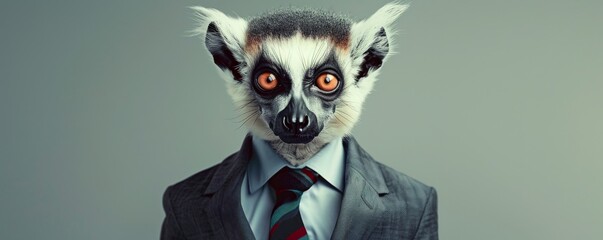 Business lemur: surreal corporate portrait - obrazy, fototapety, plakaty