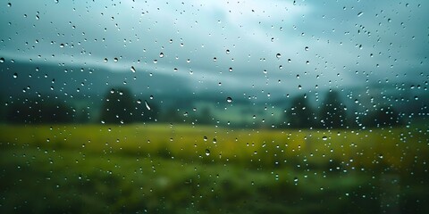 Rainy Day Pane A Misty Landscape Reflects Through Raindrops on a Contemplative Window