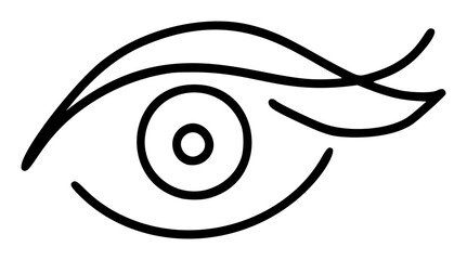 Hand drawn eye icon in simple doodle style. Open black eye with lines. Monochrome design