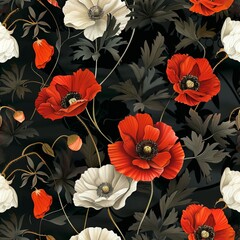 Poppy flower wallpaper with a black suede like background