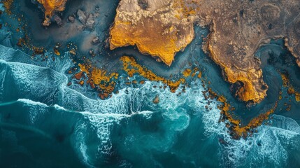 Drone view of changing landscapes due to climate, wide shot, vivid colors, documentary style - obrazy, fototapety, plakaty