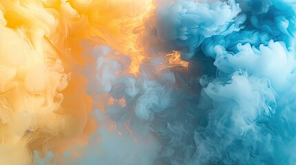 Fototapeta premium Gentle collision of baby blue and soft yellow smoke