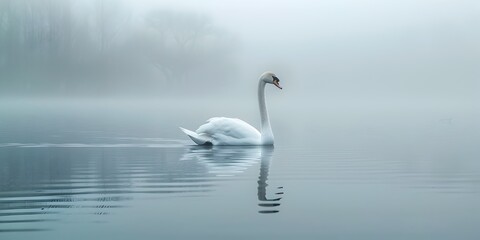 Obraz premium The Graceful Curve of a Swan s Neck Reflected on a Tranquil Lake