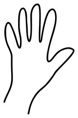 Drawn line of right hand icon gesture on white background, perfect for a logo or symbol, warning sign stop
