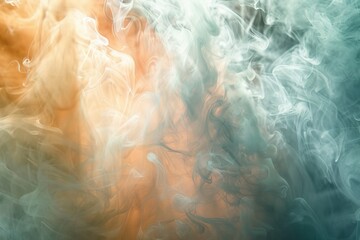 Radiant beams of light piercing through cool mint and warm peach smoke - obrazy, fototapety, plakaty