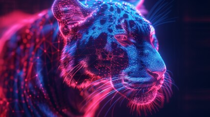 Hyper realistic 8K wireframe animal, set against a glowing backdrop