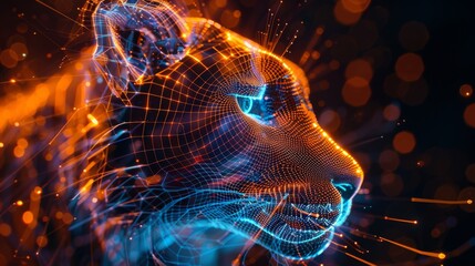 Hyper realistic animal in wireframe, 8K clarity, set on a glowing background