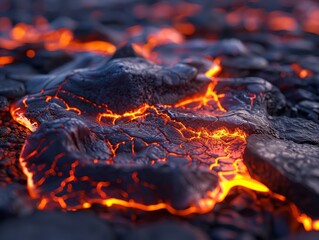 Hyper realistic lava lake edge, ultra detailed rocks, photo realistic glow, sharp focus