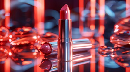 Maybelline Superstay Lipstick, perfect application, mirror reflection, embodiment of elegance and durability - obrazy, fototapety, plakaty