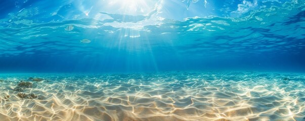 Serene underwater seascape with sunbeams - obrazy, fototapety, plakaty
