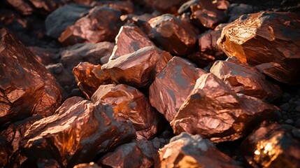 Closeup photograph of raw copper ore extracted from copper mine