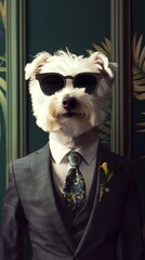 Dapper dog in business attire with sunglasses