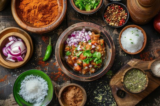 Traditional Bangladeshi Food Bhorta, Mashing Vegetables, Fish or Meat with Mustard Oil