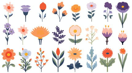 Isolated set of flowers illustration 2d flat cartoo - obrazy, fototapety, plakaty