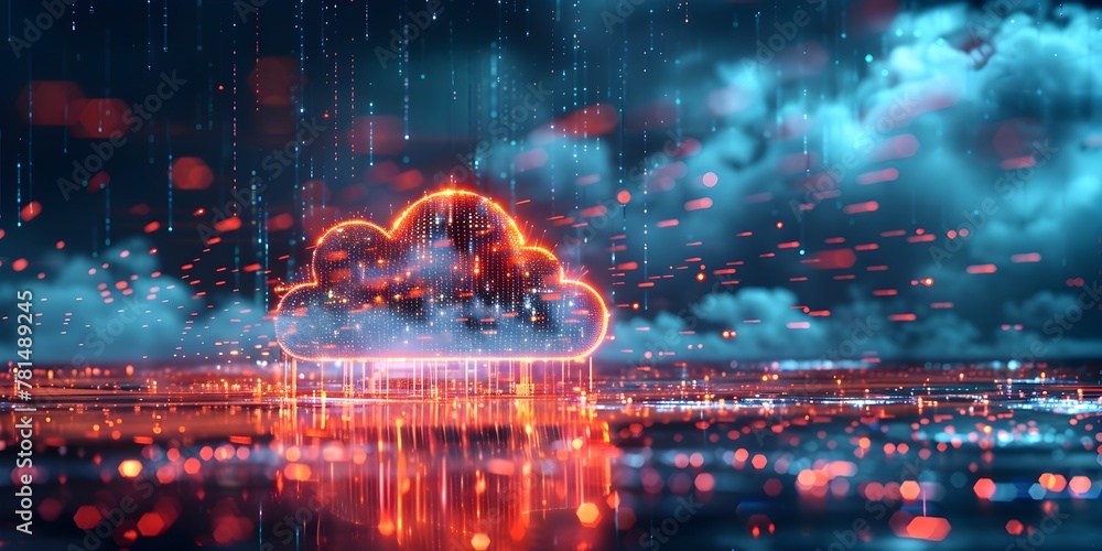 Poster vibrant cloud network data packets raining on connected devices