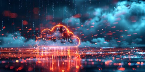 Vibrant Cloud Network Data Packets Raining on Connected Devices