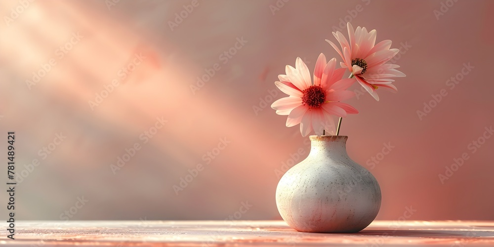 Poster a simple elegant vase holding a single flower in a muted tranquil setting highlighting purity and ze