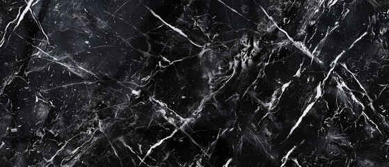 Sleek black marble texture with intricate white veining polished surface reflecting light - obrazy, fototapety, plakaty