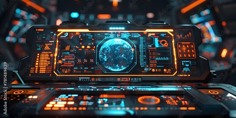 Poster sleek futuristic computer terminal with holographic displays symbolizing next computing
