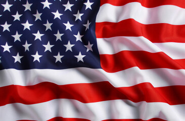Obraz premium American Flag Waves Elegantly, Stars and Stripes Symbolizing Patriotism and Freedom