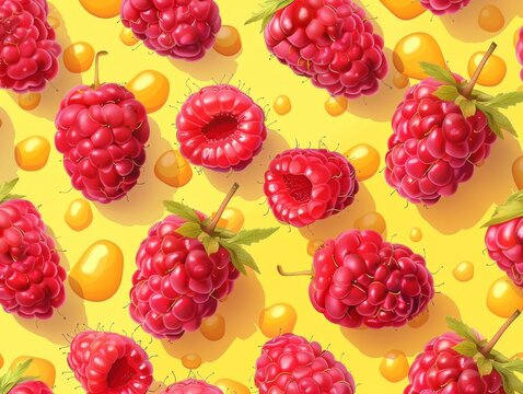Adobe Illustrator seamless pattern featuring simple, flat vector berries, showcasing a minimalist approach with a pop art flair