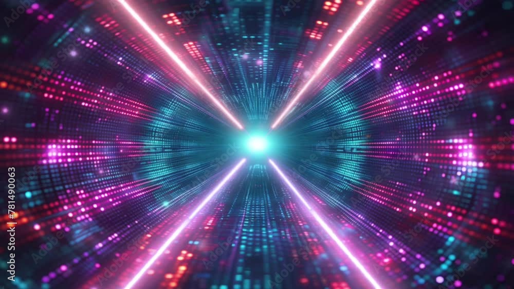 Wall mural abstract motion tunnel modern cyberspace digital seamless loop tenchnology video background