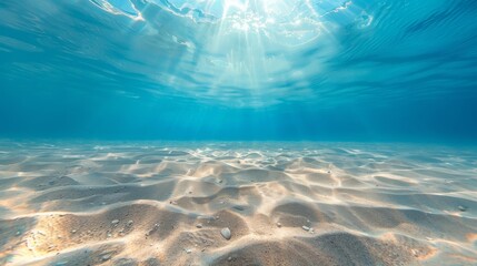 Tranquil underwater seascape with sunbeams - obrazy, fototapety, plakaty