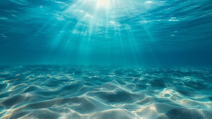 Serene underwater seascape with sun rays - obrazy, fototapety, plakaty