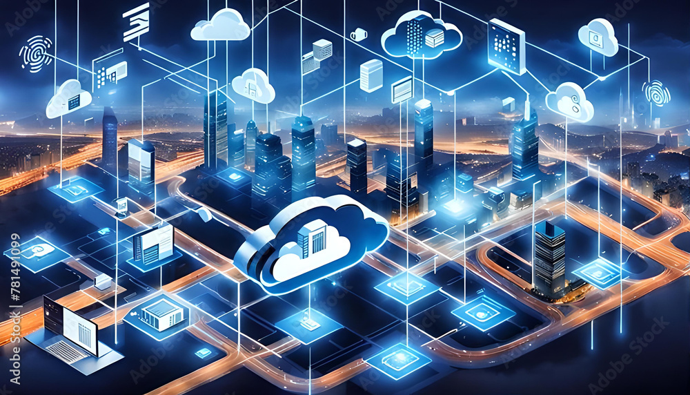 Poster cloud computing concept. communication network. generative ai