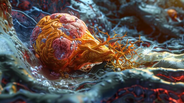 A detailed render of a pancreas undergoing an islet cell transplant, highlighting the groundbreaking procedure's promise for diabetes treatment in a surgical setting.