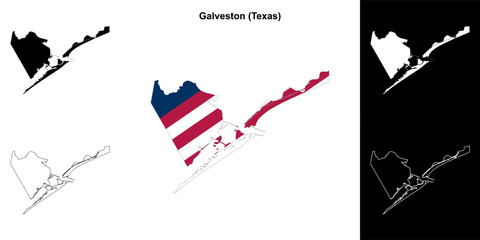 Galveston County (Texas) outline map set - obrazy, fototapety, plakaty