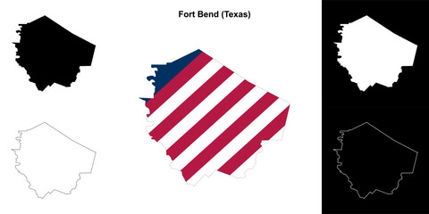Fort Bend County (Texas) outline map set - obrazy, fototapety, plakaty