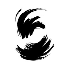 Paint brush. Black ink grunge brush strokes. Vector paintbrush set. Grunge design elements. Painted ink stripes. Creative isolated spots. Ink smudge abstract shape stains and smear