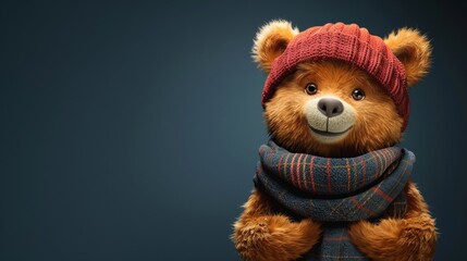 Cozy teddy bear in winter apparel - obrazy, fototapety, plakaty