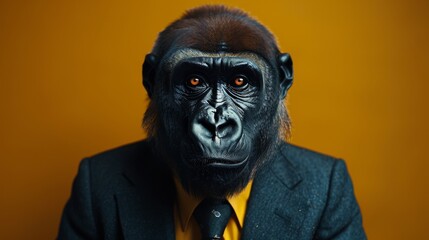 Business ape in suit against orange background