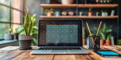 Organized Workspace with Laptop and Digital Planner for Productivity and Time Management