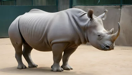 Foto op Plexiglas A-Rhinoceros-In-A-Zoo-Enclosure-Upscaled © Mahrufa