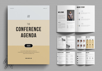 Conference Agenda Template Brochure Layout Design - obrazy, fototapety, plakaty