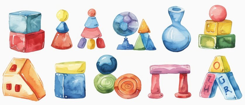 Celebrate the joy of childhood with watercolor clipart of toys, games, and playful activities