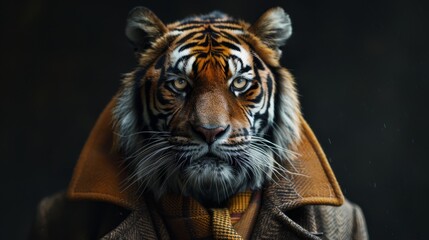 Majestic tiger portrait in stylish coat