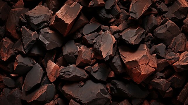 Closeup photograph of raw iron ore extracted from iron mine