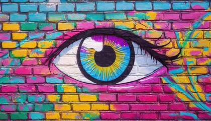  Eye Graffiti on a Brick Wall. Graffiti. City Modern Pop Art 