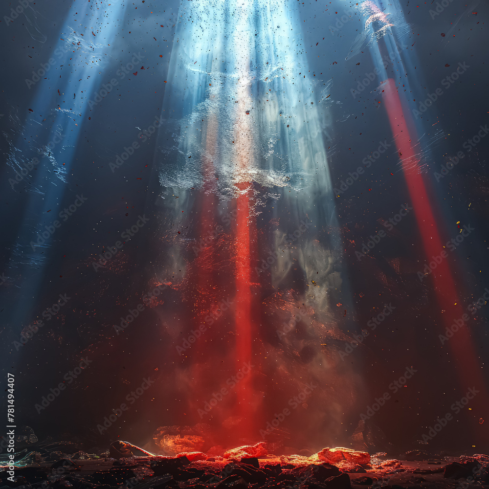 Poster the image is a colorful and abstract representation of a fire. the red, blue, and white colors are u