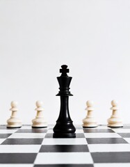 chess board, black king alone against white figures