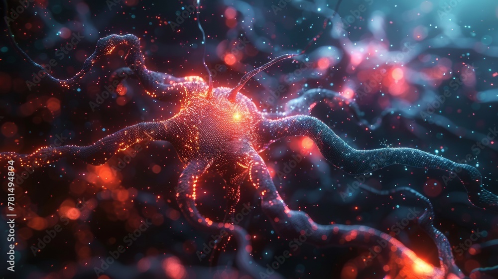 Poster digital neural network sparkle - abstract connectivity concept