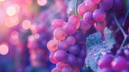 Grapes bouncing to music, dance party scene, rhythmic, colorful lights