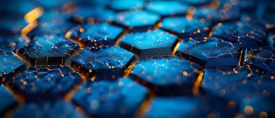 Infinite hexagon hive, 3D perspective, shades of blue, mathematical beauty