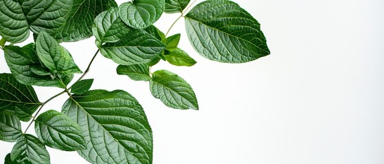 green leaves in front of the camera, white background