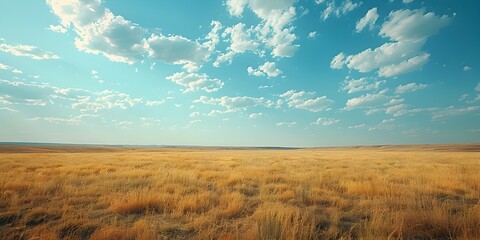 Boundless Prairie Beneath a Vast Sky Serene Landscape Stretching to the Horizon - obrazy, fototapety, plakaty