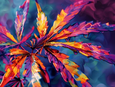 Modern abstract cannabis art, bold colors, dynamic shapes, gallery-worthy